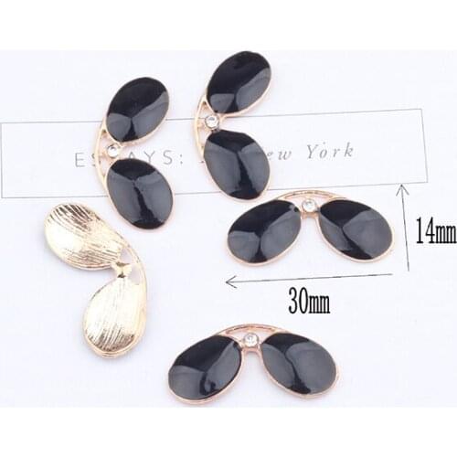 10pcs Trendy Black Sunglasses Enamel Charms Oil Drop Rhinestone Alloy Floatings Bracelet DIY Fashion Jewelry Accessories YZ295