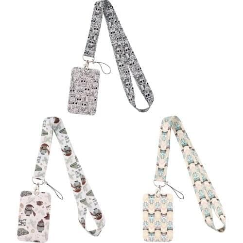 12pcs/lot E3499 Cartoon Owl Lanyard Mobile Phone Key Card Identification Straps USB Badges Holder Hanging With Card Cover