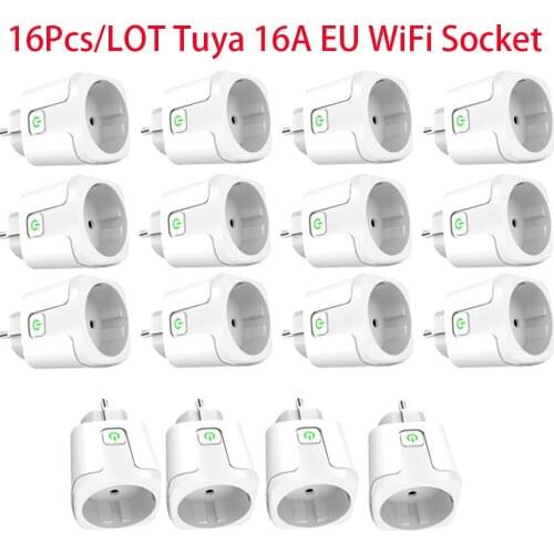 16pcs Smart Plug WiFi Socket EU 16A Power Monitor Timing Function Tuya SmartLife APP Control Works With Alexa Google Assistant