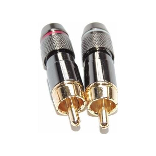2pcs/lot RCA Connector Gold Plated Wire Connector 6mm Cable RCA Male Plug Professional Speaker Audio Adapter 1 Pairs Red+Black