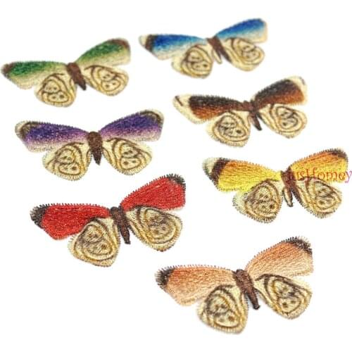 20PCS Gradient Embroidery Butterfly Fabric Appliques Hand-printed for Party Decor, Doll Embellishment