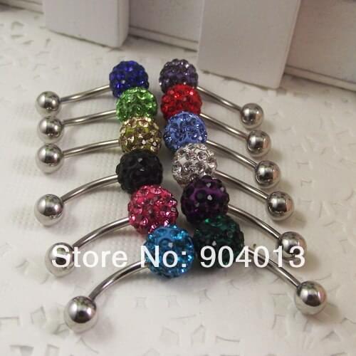 24pcs/lot Full Crystal single gem belly ring rhinestone mixed color navel body jewelry navel piercing Belly Button Rings