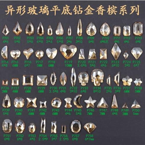 Swarovsky 40Pcs Golden Champagne Rhinestone In Grids Multi Shape Flat- Back Nail Art Rhinestone Gem