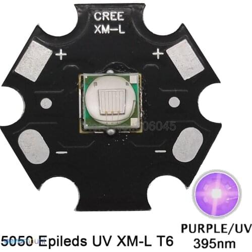 5pcs Epileds 5050 XML 8W UV Purple 395NM - 400NM Led Emitter Lamp Light 3.4-3.8V 2500mA On 16MM 20MM Black Aluminum PCB Board