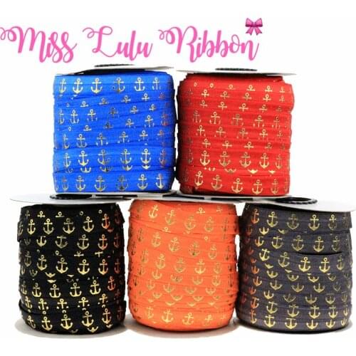 50 Yards Gold Foil Print Elastic Ribbon Boat Anchor foe Ribbon DIY Handmade Knot Hair Tie Webbing Hair Accessories