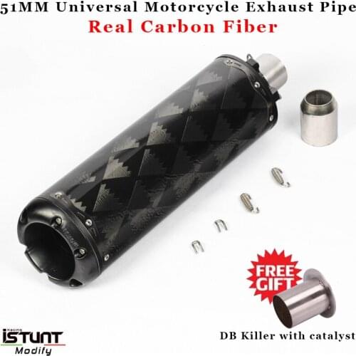 51mm Universal Motorcycle Two Brothers Exhaust Pipe Modified escape CNC Carbon Fiber With catalyst DB Killer Exhaust Pipe