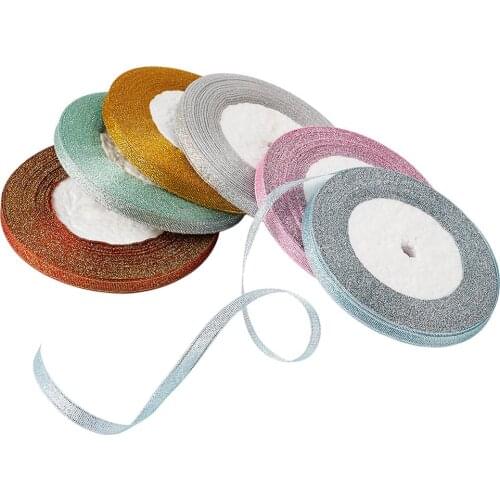 6rolls/set Mixed Color Sparkle Satin Ribbon with Silver Color Metallic Cords for Valentines Day Gifts Boxes Packages 1/4"(6mm)