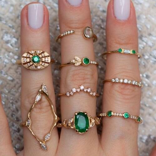 9Pcs/Set Boho Vintage Ring Fairy Friends Colorful Stone Metalic Fashion Finger Rings Korea Hit Rings for Women Girl Party