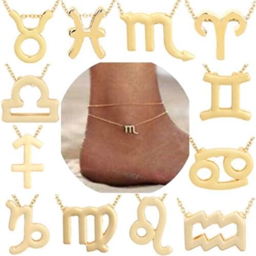 DoreenBeads Zodiac Anklets Bracelets For Women Simple 12 Constellations Foot Jewelry Double Layer Ankle Bracelet Gifts 44cm long