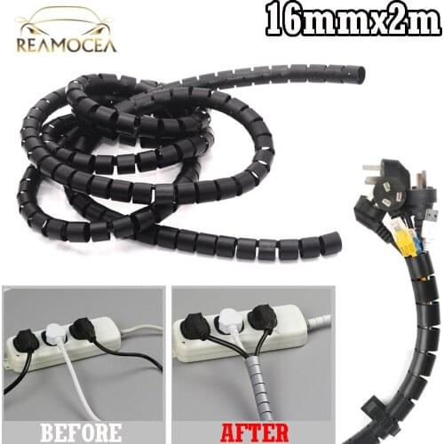 Reamocea 16mm*2m Black Vacuum Tube Hose Pipe Envelope Tube Wire Pipe Cable Ties Insulation Organizer For Car Office Home Parts