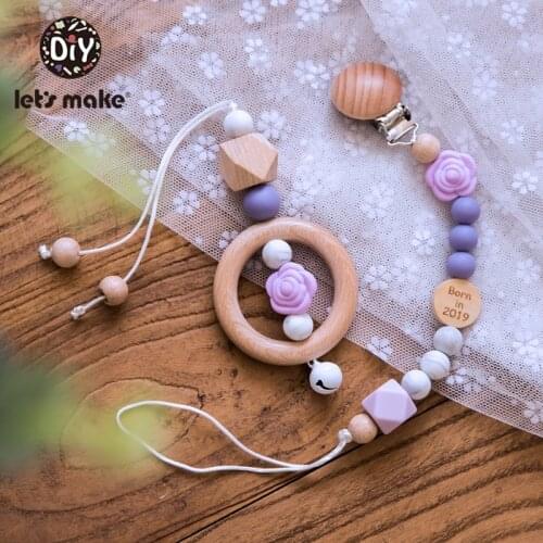 LetS Make Baby Toys Wooden Pacifier Chain Baby Bed Hanging Rattles Toys Personalized Pacifier Clip Baby Crib Toys Wood Teether