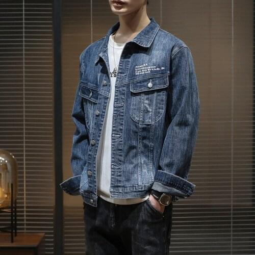 Spring Autumn Jean Jackets Mens New Style European American Printed Denim Jacket Male Japanese Long-sleeves Outdoor Jackets Men