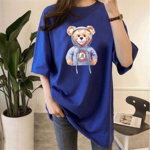 European And American Plus Size T-shirt Women 2021 Summer New Bear Short-sleeved Loose Fashion Half-sleeved Bottoming Shirt Top