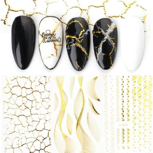 Geometric Nail Stickers Gold Metal Adhesive Nail Decals Design Lines Stripe Tape Wraps Slider For Manicure Decor LAFL2013-2024-1