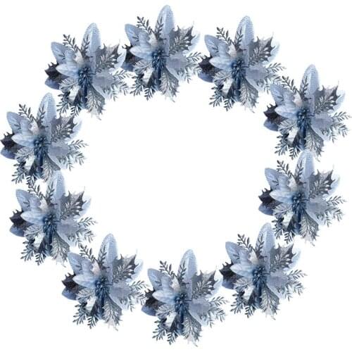 10pcs Artificial Flowers For Decoration Glitter Poinsettia Fake Flowers DIY Home Wedding Decoration Flower Head Christmas