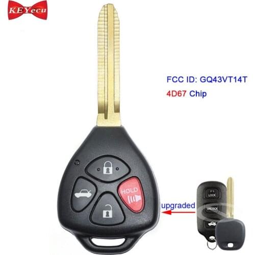 KEYECU for Toyota Camry Corolla Matrix Sienna Solara Modified Remote Key Fob 315MHz GQ43VT14T 4D67 Chip 89742-08050, 89742-AA030