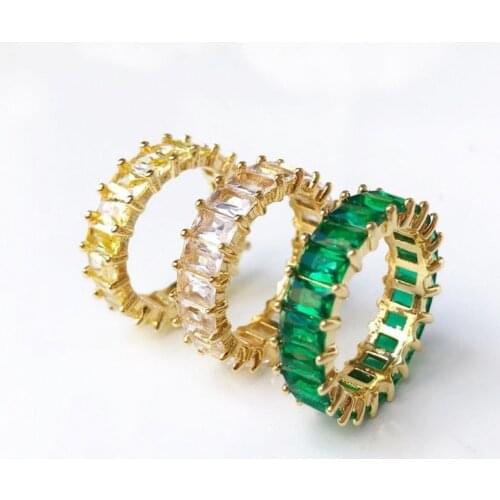 Geometric Luxury Boho Rainbow Copper Cubic Zirconia Rings For Women Charm 18K Gold Crystal Ring Fine Party Wedding Jewelry Gift