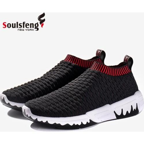Soulsfeng Slip on Sneakers Mens Black Fashion Lightweight Fish-Scale Texture High Breathable Mesh Casual Training Running Shoes