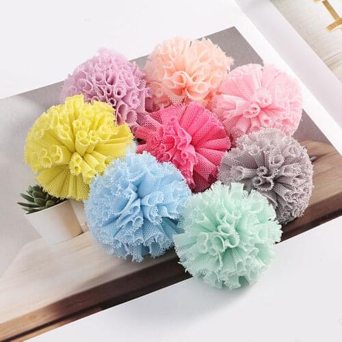 DIY 5Pcs 40mm Lace Ball DIY Gauze Elastic Flower Pompoms Craft Plush Mesh Pendant For Head Hair Wedding Dress Sew Accessories