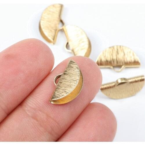 Brass Ribbon Crimps,Raw Brass Ribbon Clasp,Half Moon Crimp End,Cord End, Fasteners Clasp, Round Ribbon Claws,15mmx8.5mm-RB1028