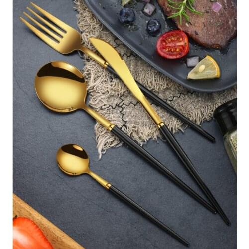 Light luxury classic edible grade thick stainless steel sturdy and durable spoon fork knife three-piece western tableware J06