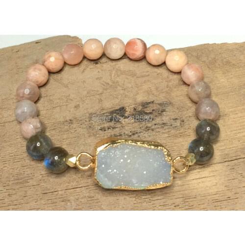 M510236135 Faceted Sunstone Beads Labradorite Beads Agates Druzy Charm Bracelet