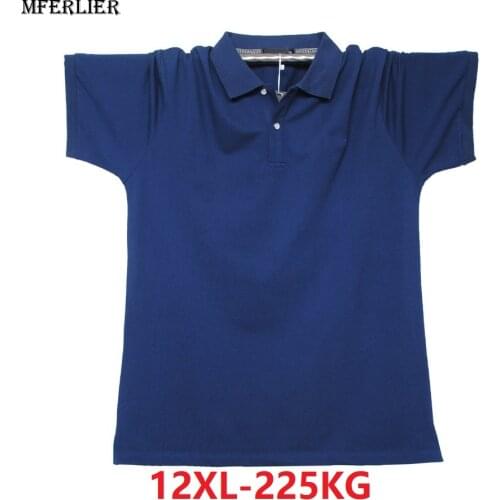 MFERLIER men large size tshirt plus size big 8XL 9XL 10XL 11XL 12XL cotton short sleeve summer t-Shirt blue turn-down collar