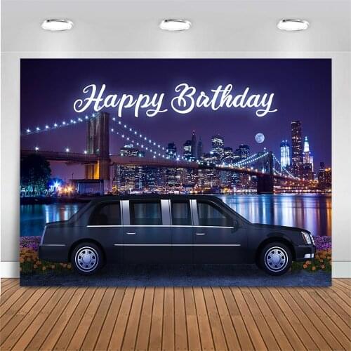 Mocsicka Adult Birthday Backdrop Photography City Building Night Scene Car Light Happy Birthday Party Photo Background Photocall