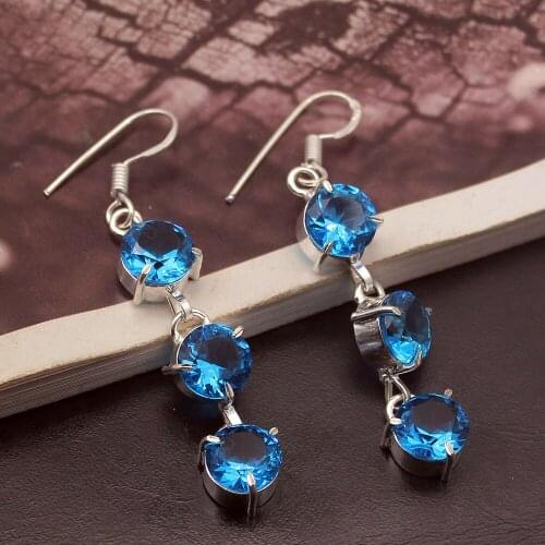 Hermosa Fashion Round Shape Ocean BlueTopaz Earrings For Women 2 1/8 Inch A472