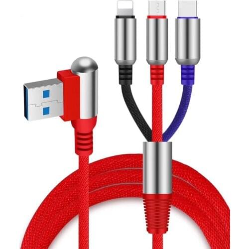 Multi Charging Cable 4ft 3 in 1 Multiple USB Fast Charging Cord Type C/Micro USB/IP Connector Compatible with Phone XS Max/S10/9