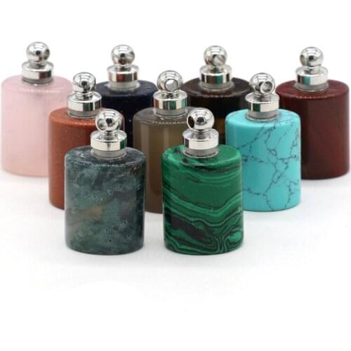 Natural semi precious perfume bottle Pendant Flat cylinder for Jewelry Making DIY Necklace Bracelets 18x22mm
