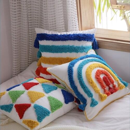 Rainbow Decoration Cushion Cover Morocco Style Colorful Pillow Cover 45x45cm/30x50cm Tassels Handmade Home Decorative