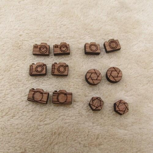 Unfinished Blank Wooden Geometric Camera Photo Shapes For DIy Wood Crafts Stud Earrings Jewelry Making