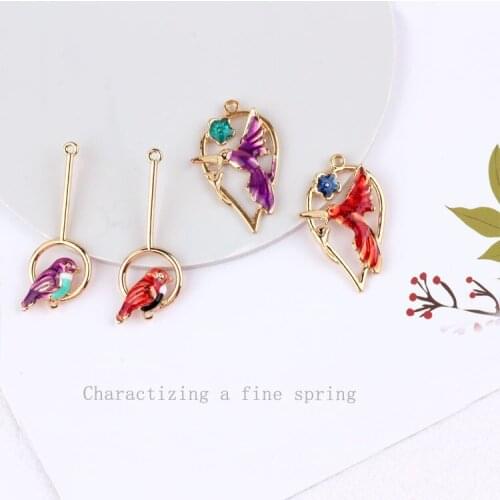 New Arrival Colorful Enamel Alloy Charms Hollow Out Circle Animal Bird Pendants 10pcs 30pcs Gold Tone Drop Oil Jewelry Charm DIY