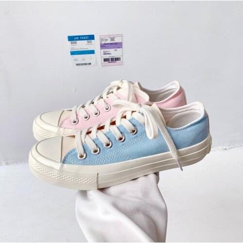 New Fashion Ulzzang Hit Color Ice Cream Pink Canvas Shoes Women Students Low-cut Lace-up Korean Board Shoes Women