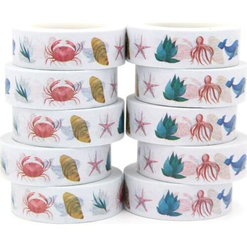 New 10pcs/set 15MM*10M Crab Octopus Seafood Washi Tape washi stickers DIY Scrapbooking Masking Tape School Office Supply