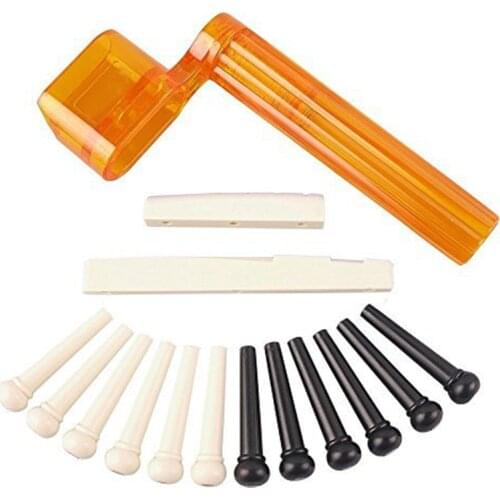 New Tint Bridge Pin+String Winder Plus Nut Saddle Set for Acoustic Guitar, Black & white, 6 Piece