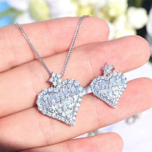 Fshion Heart Diamond Charm Women Necklace 925 Silver Love Birthday Gift Formal Occasion Party Dazzling Pendent Necklace Jewelry