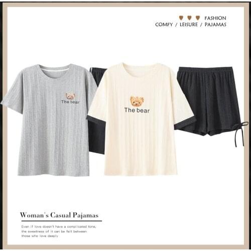 Mens and womens pajamas, short-sleeved shorts, pure cotton thin summer loose and comfortable mens large size home service sui