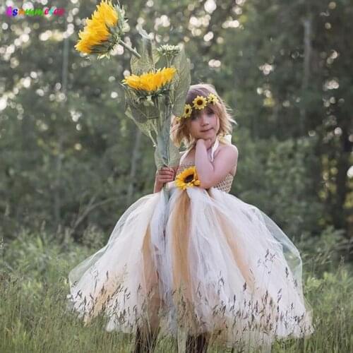 Princess Sunflower Tutu Dress for Girls Wedding Gowns Children Pageant Halloween Party Scarecrow Costume Sunflower Tulle Dress