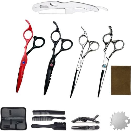 6'' 17CM JP 440C Professional Human Hair Scissors Hairdressing Cutting Shears + Thinning Scissors Stainless Steel Barbershop Set