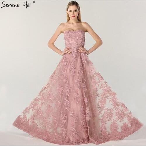 Pink Off Shoulder Sexy A-Line Prom Dresses 2020 Handmade Flowers Crystal Sleeveless Prom Gowns Real Photo BLA6614