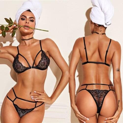 Sexy Erotic Lingerie Set Underwear Transparent Bra and Panties Babydoll Nightwear Black Lingerie Push Up Bra Panty Set Thongs