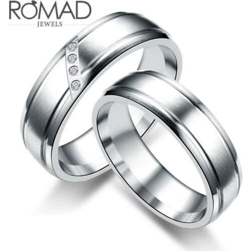 Silver Color Stainless Steel Jewelry Insert Crystal Wedding Band Rings For Women Men Cubic Zirconia Finger Concise Lovers Ring