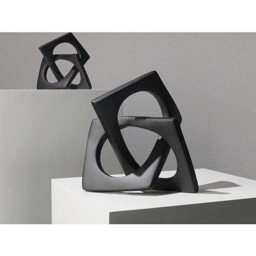 Modern Black Resin Crafts Geometric Circular Winding Art Figurines Creative Decor For New House Sales Office Home Living Room