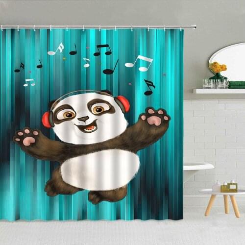 Funny Cartoon Animal Shower Curtain Panda Dancing Cute Cat Bear Polyester Fabric Bathroom Home Decor Hanging Curtains Washable