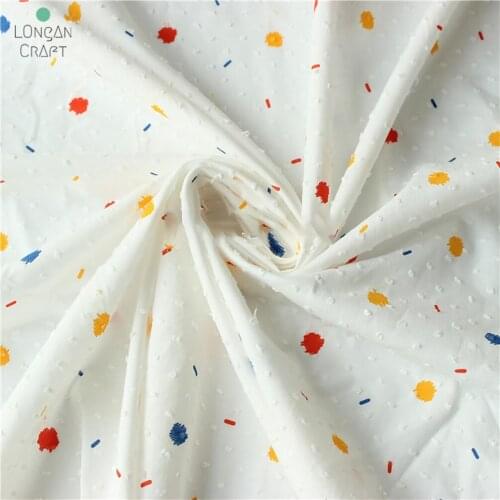145x50cm White Botton Colorful Dots Cut Flower Sewing Cotton Fabric DIY Childrens Clothing Womens Blouse Handmade Cloth