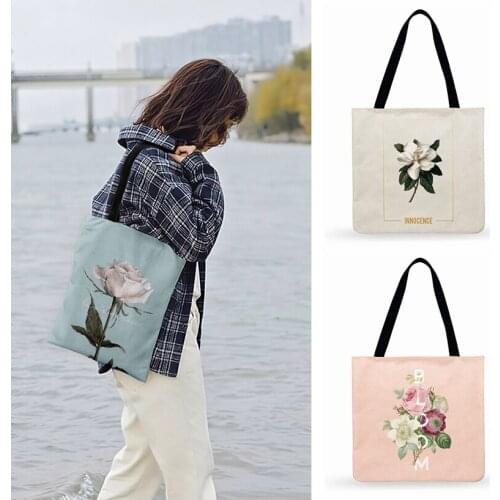 Ladies Shoulder Bag Magnolia Rose Painting Art Print Tote Bag For Women Casual Tote Foldable Shopping Bag Outdoor Beach Bags