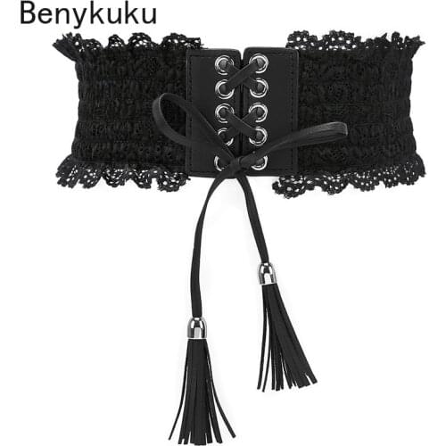 Women Cummerbunds Lace Belt Clothes Dress Decoration Lace Up White Black Gothic Waistband Fashion Elastic Wide Belts Red Corset
