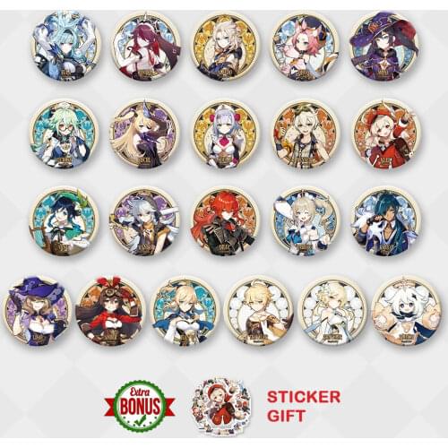 58mm Genshin Impact Badge Eula Rosaria Amber Diluc Venti Sucrose Diona Klee Cosplay Brooch Props Clothes Backpack Decor Gifts